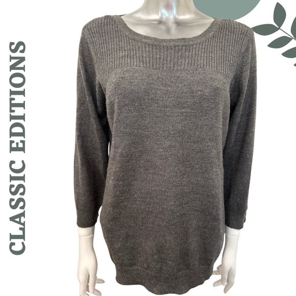 Classic Editions Sweaters - 🛍️ Classic Editions Charcoal Knit Pullover Sweater Large – Ribbed Yoke